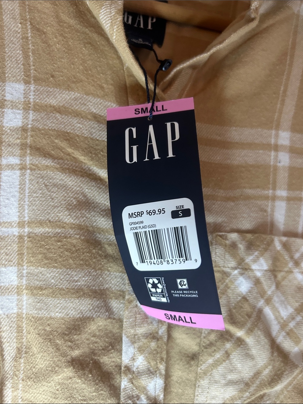 GAP Women’s Tan Plaid Flannel Button Down Shirt NWT - Picture 6 of 9